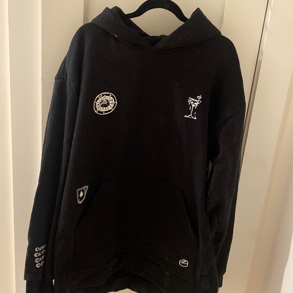 Oversized Black Design Hoodie